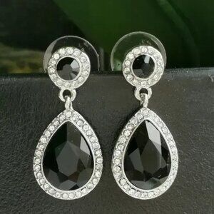 NEW cz black diamond cz halo teardrop dangle earrings